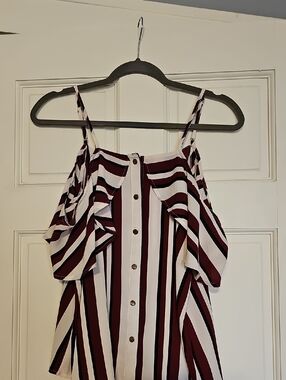 Blu Pepper Burgundy & White Striped Cold-Shoulder Camisole